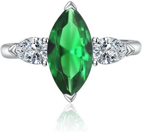 FLYYQMIAO Fashion Marquise Cut مكعب زركونيا مقلد الماس مويسانيتي 3 خواتم خطوبة حجرية للنساء قطع دائري 925 الفضة الاسترليني الذكرى السنوية للزفاف حلقة مفتوحة قابلة للتعديل (أبيض) in Kuwait