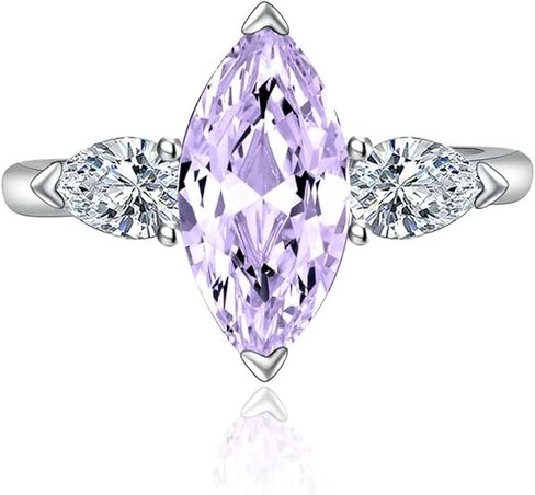 FLYYQMIAO Fashion Marquise Cut مكعب زركونيا مقلد الماس مويسانيتي 3 خواتم خطوبة حجرية للنساء قطع دائري 925 الفضة الاسترليني الذكرى السنوية للزفاف حلقة مفتوحة قابلة للتعديل (أبيض) in Kuwait