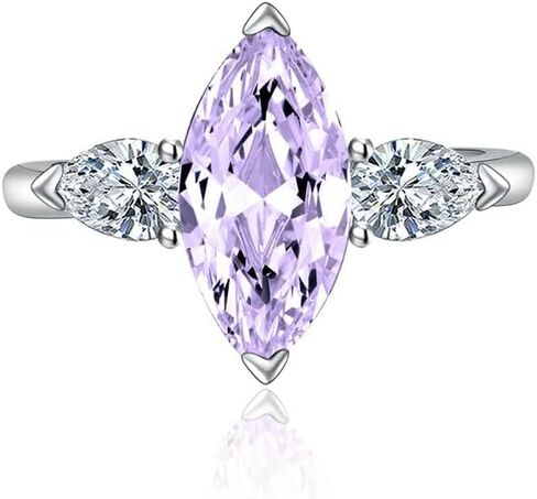 FLYYQMIAO Fashion Marquise Cut مكعب زركونيا مقلد الماس مويسانيتي 3 خواتم خطوبة حجرية للنساء قطع دائري 925 الفضة الاسترليني الذكرى السنوية للزفاف حلقة مفتوحة قابلة للتعديل (أبيض) in Kuwait