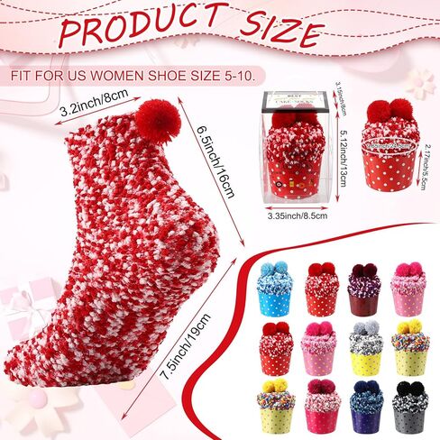jspupifip 12 زوجًا من جوارب هدايا الكب كيك، جوارب منفوشة ذاتية الصنع للنساء والفتيات، جوارب شبشب شتوية لتخزين الجوارب مع علب هدايا كب كيك لعيد الميلاد وعيد الحب in Kuwait
