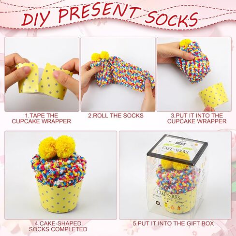 jspupifip 12 زوجًا من جوارب هدايا الكب كيك، جوارب منفوشة ذاتية الصنع للنساء والفتيات، جوارب شبشب شتوية لتخزين الجوارب مع علب هدايا كب كيك لعيد الميلاد وعيد الحب in Kuwait