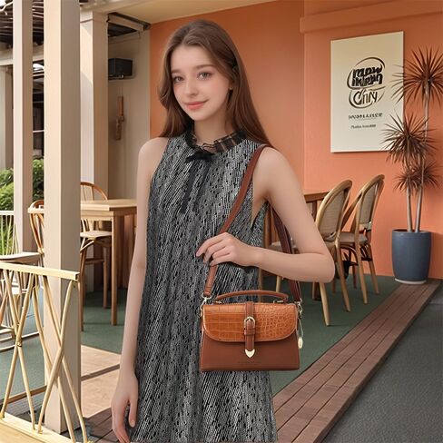 Retro Satchel Crossbody Handbags for Women, Trendy Crocodile Designer Leather Flap Top Handle Purses Shoulder Bag in Saudi Arabia