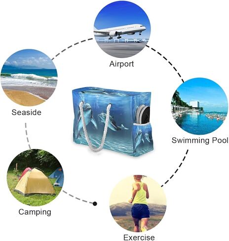 Beach Bag Dolphins Tote Travel Bag luggage bag Grocery Shopping Bag Carry Bag in Kuwait