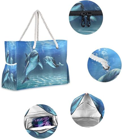 Beach Bag Dolphins Tote Travel Bag luggage bag Grocery Shopping Bag Carry Bag in Kuwait