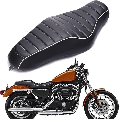 Motorcycle Seats - Front Driver Rear Passenger Two Up Leather Seat Cushion Compatible With Harley Sportster 883 1200 2005-2019 Iron 883 2009-2021 Forty Eight And More (Black Printing) in Kuwait
