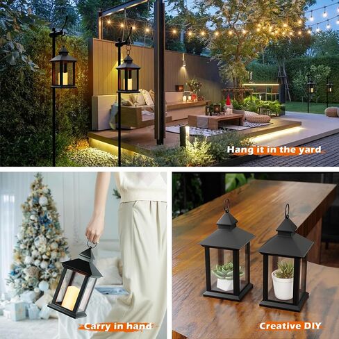 فوانيس ديكور داخلية مقاس 35.56 سم، قطعتان من ديكور الفانوس الأسود مع شمعة مؤقتة عديمة اللهب، فوانيس خارجية للمزرعة العتيقة in Saudi Arabia