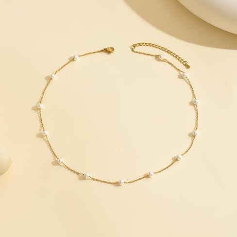 Pearl Necklaces for Women 18K Gold Plated Pearl Choker Necklace Dainty Pearl Pendant Necklace Simple Small Pearl Bridesmaid Wedding Jewelry Gift in Saudi Arabia