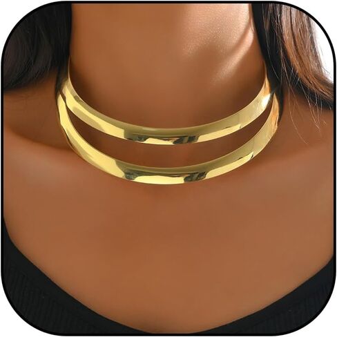 Chunky Gold Necklace Statement Necklace for Women Dainty Gold Choker Necklace Open Cuff Necklace Gold Chunky Necklaces Charm Punk Thick Necklace Accessories Trendy Stuff in Saudi Arabia