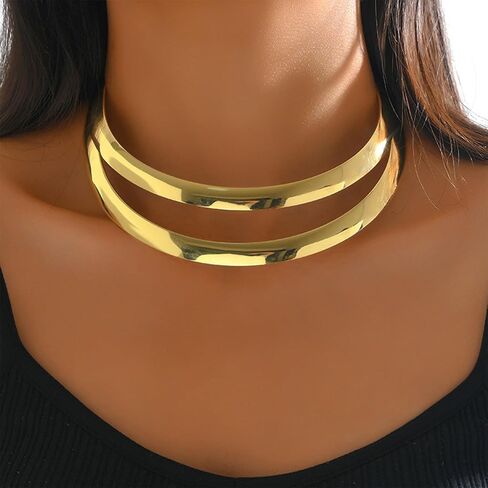 Chunky Gold Necklace Statement Necklace for Women Dainty Gold Choker Necklace Open Cuff Necklace Gold Chunky Necklaces Charm Punk Thick Necklace Accessories Trendy Stuff in Saudi Arabia