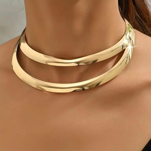 Chunky Gold Necklace Statement Necklace for Women Dainty Gold Choker Necklace Open Cuff Necklace Gold Chunky Necklaces Charm Punk Thick Necklace Accessories Trendy Stuff in Saudi Arabia