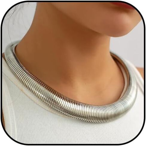 Chunky Gold Necklace Statement Necklace for Women Dainty Gold Choker Necklace Open Cuff Necklace Gold Chunky Necklaces Charm Punk Thick Necklace Accessories Trendy Stuff in Saudi Arabia