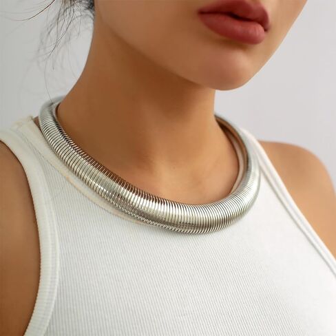 Chunky Gold Necklace Statement Necklace for Women Dainty Gold Choker Necklace Open Cuff Necklace Gold Chunky Necklaces Charm Punk Thick Necklace Accessories Trendy Stuff in Saudi Arabia