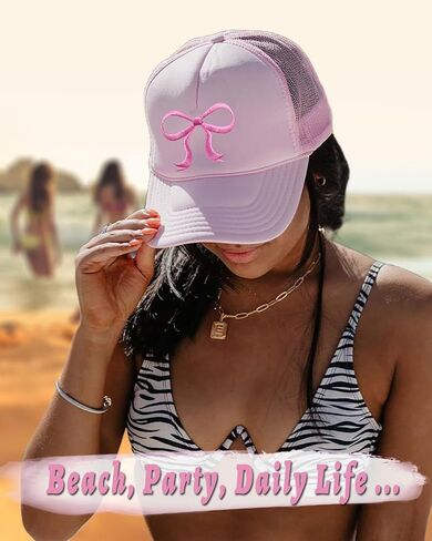 قبعة سائق الشاحنة المطرزة على شكل فيونكة للسيدات، قبعة بيسبول شبكية عصرية قابلة للتعديل، قبعة صيفية بحبل للفتيات in Kuwait