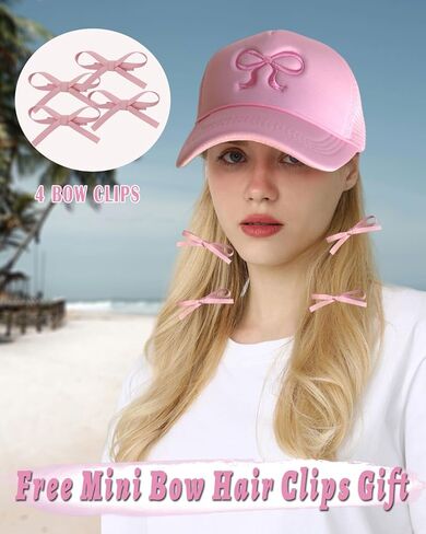 قبعة سائق الشاحنة المطرزة على شكل فيونكة للسيدات، قبعة بيسبول شبكية عصرية قابلة للتعديل، قبعة صيفية بحبل للفتيات in Kuwait