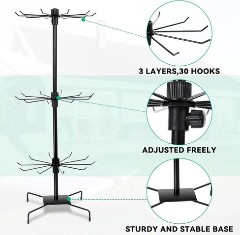 2 Pcs Rotating Display Stand Jewelry Display Rack with Hooks Metal Earrings Display Stands for Selling Necklace (Black, 3 Tires) in Saudi Arabia