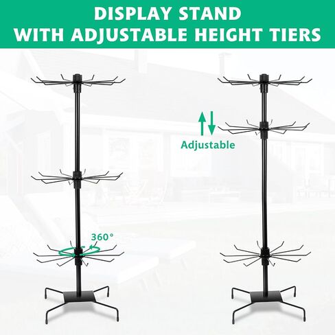 2 Pcs Rotating Display Stand Jewelry Display Rack with Hooks Metal Earrings Display Stands for Selling Necklace (Black, 3 Tires) in Saudi Arabia