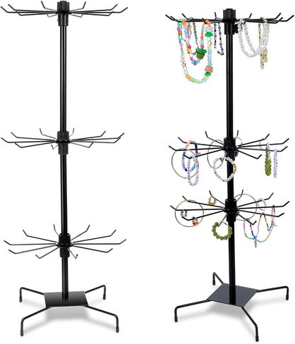 2 Pcs Rotating Display Stand Jewelry Display Rack with Hooks Metal Earrings Display Stands for Selling Necklace (Black, 3 Tires) in Saudi Arabia