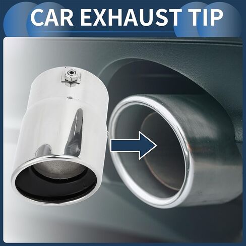 Roll Edge Exhaust Tip Rear 3.1" Inlet 3.5" Outlet 5.2" Length for Car Tailpipe Stainless Steel Silver Tone Bolt on in Saudi Arabia