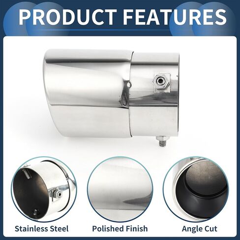 Roll Edge Exhaust Tip Rear 3.1" Inlet 3.5" Outlet 5.2" Length for Car Tailpipe Stainless Steel Silver Tone Bolt on in Saudi Arabia