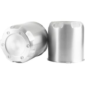 2Pcs 4.25inch Brushed Aluminum Trailer Wheel Center Cap Push Through 4.25" Bore 4.65" Tall Hub Cap for Truck SUV RV Wheel Rim, Silver Wheel Cover