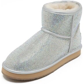 Mel&Syd Rhinestone Sheepskin Snow Boots for Womens-Waterproof Edge Wrapping Fashion Short Boots for Women-Memory Foam Air Cushion Thick Fur High-Elastic Comfortable Warmth Insole Women's Ankle Boots