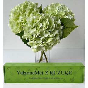 YalzoneMet RUZUQE Light Green Hydrangea Artificial Flowers, 3 Pcs Lifelike Real Touch Hydrangea Fake Flowers, 21 inch Latex Faux Hydrangea for Home Wedding Decor Flower Arrangement