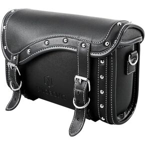 NICECNC Motorcycle Fork Bag PU Leather, Motorcycle Handlebar Bag Universal Motorcycle Tool bag Motorcycle Sissy Bar Bag Motorcycle Saddle Bag with Reinforced Straps Waterproof bag, Black Large