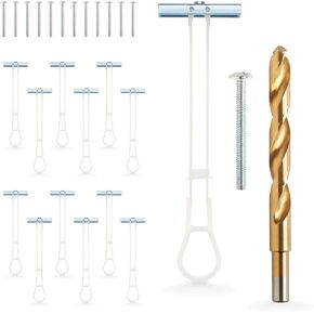 1/4"-20 Quick Easy Heavy Duty Toggle Anchors with Bolts - Hollow Wall Anchors with Steel Wings, Adjustable Up to 2 1/2" Thick Wall, Holds Up to 1080 Lbs, Heavy Duty Drill Bit Included (12 Pack)