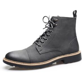 Retro Women Black Lace-up Combat Boots Leather Classic Low Block Chukka Ankle Boots for Women