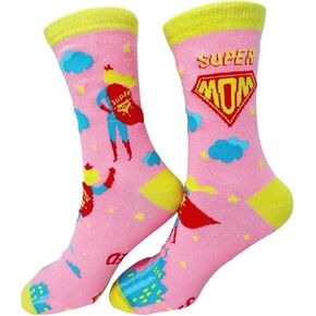 SILLY OBSESSIONS Super Mom Socks for Mom's Birthday, Mother's day Fun Gift Idea Super Mom Powered by My Child's Love