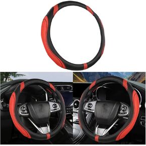 Car Steering Wheel Cover, Leather Vehicle Steer Wheel Protector for Men Women, Non-Slip Comfortable Auto Interior Protective Accessories, 15 Inch Universal for SUV, Truck, RV（Red）