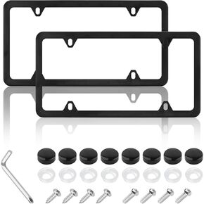 2PCS Colorful Car License Plate Frames with Gaskets Screws and Caps,Stainless Steel 4 Holes License Plate Holder Fits U.S. Standard,Universal Car Tag Frame Car Accessories (Silver)