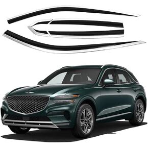 AUTOCLOVER Tape-On Rain Guards Window Visors 6 Pcs Set for Genesis GV70 2021 2022 2023 2024 / Window Deflectors, Out-Channel Vent Shades (Chrome Line Black)