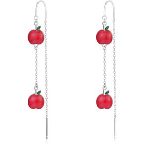 925 Sterling Silver Fruit Earrings Lemon/Apple/Orange/Grape/Pineapple/Strawberry/Cherry Earrings Tropical Earrings Novelty Fun Dangle Earrings Fruit Gifts for Women