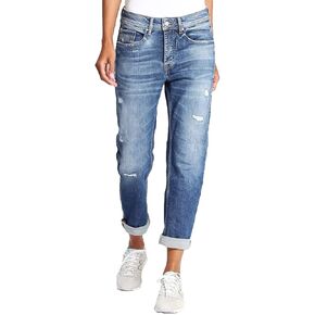 Flamingals Straight Leg Mid Rise Boyfriend Ripped Roll Hem Denim Jeans