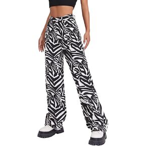 WDIRARA Women's Cow Print High Waist Wide Leg Jeans Casual Long Denim Pants