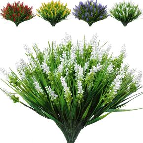 12 Bundles Artificial Plants Outdoor Fake Monkey Grass UV Resistant Faux Plans No Fade Fake Flowers Greenery Shrubs for Front Porch Pathway Office Spring Décor Garden Outside Indoor (red)