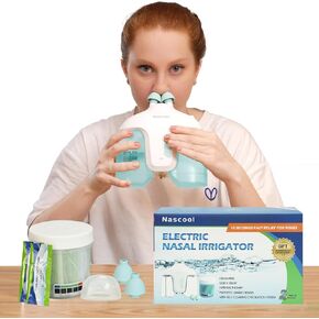 Electric Nasal Irrigation System Nasal Rinse Machine Nose Cleaner for Sinus Adult Nose Washer Nasal Rinsing System with 50 Saline Packets (Green)