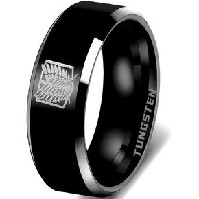Anime Wings of Freedom Ring, Tungsten Carbide Ring, Black