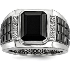 Lex & Lu Sterling Silver Diamond & Onyx Square Black Rhodium-plated Men's Ring