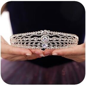 JWICOS Crystal Rhinestone Queen Bride Tiara Crown for Women Brides Headdress Vintage Bridal Birthday Prom Wedding Tiaras and Crowns Hair Jewelry Accessories Silver