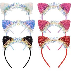 WHAVEL Cat Ears 6PCS Cat Ears Headband Shiny Sequin Cat Ears Cute Cat Headband
