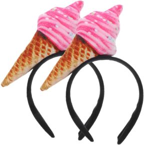 Beaupretty Spa Headband Ice Cream Headband 2PCS Ice Cream Cone Hair Band Ice Cream Party Hat Headpiece Food Vendor Costume for Halloween Dessert Party Costume