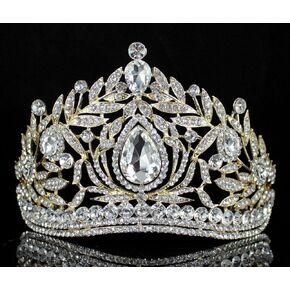 Fantastic Clear White Austrian Crystal Rhinestone Tiara Crown Hair Combs Veil Headband Gold Silver Princess Queen Theater Headpiece Party Event Prom Pageant T1855