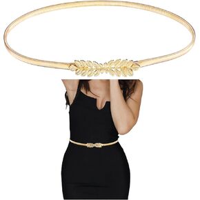 Women Elastic Skinny Waist Belt, Gold Ladies Belt Metal Thin Belt Women Dress Belt Versatile Stretch Chain Belt