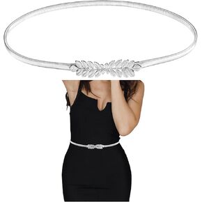 Women Elastic Skinny Waist Belt, Gold Ladies Belt Metal Thin Belt Women Dress Belt Versatile Stretch Chain Belt
