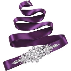 Women's Crystal Rhinestone Wedding Dress Belt, Sparkly Silver Diamond Ribbon Bridal Bridesmaid Dresses Sash Belt