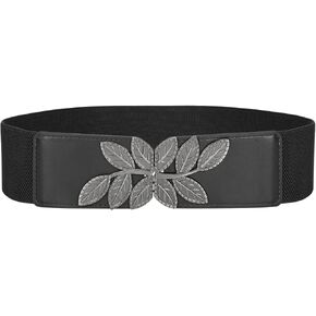 SUOSDEY Women's Wide Elastic Belt Vintage Stretchy Leaf Waist Belt for Dresses,2.3" Width