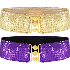 Anna-Kaci Women's Sparkly Glitter Sequin Wide Stretch Elastic Belt Accessory