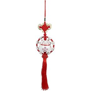 IMIKEYA مرآة ديكور فنغ شوي محظوظ القط سحر السيراميك Maneki Neko فورتشن القط تمثال سيارة مرآة الرؤية الخلفية قلادة مفتاح حقيبة الهاتف الخليوي قلادة للسيارة الداخلية زخرفة الملحقات الداخلية الحمراء